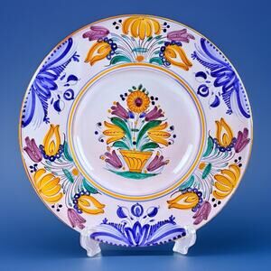 Hand Painted Talavera Majolica Plate 12” Floral Mexico Signed MEDRIA GM